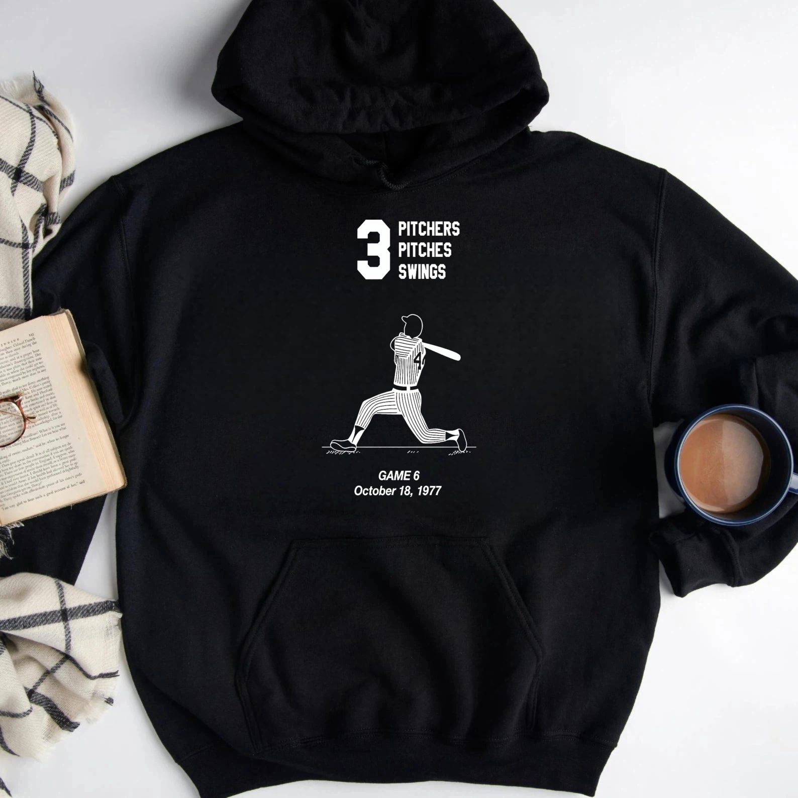 Dorawear™ 3 Pitchers 3 Pitches 3 Swings Game 8 October 18 1977 Baseball Hoodie