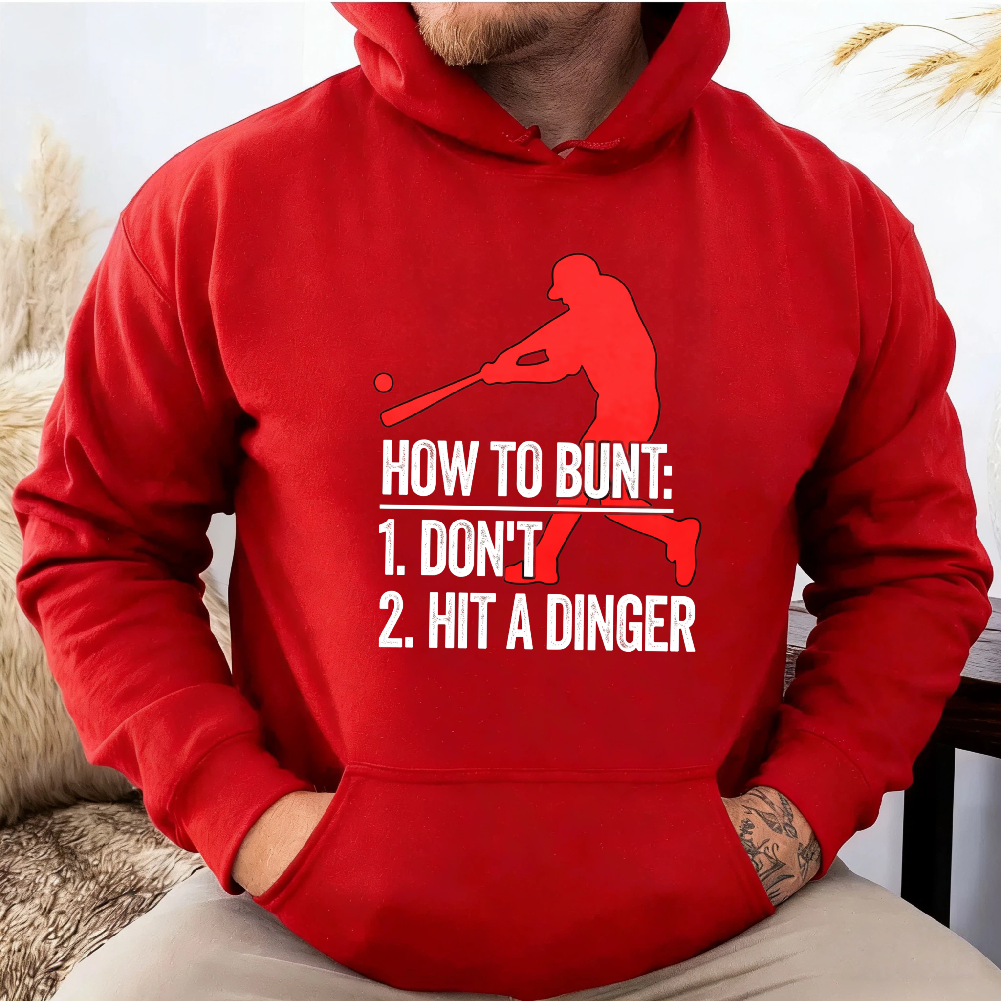 Dorawear™ How To Bunt Dont Hit A Dinger Baseball Hoodie For Men And Women Funny Sports Sweatshirt With Humor Graphic Design-Dorawear