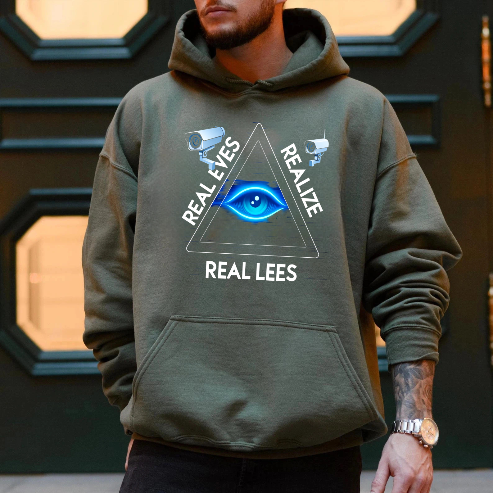 Dorawear™ Real Eyes Realize Real Lees Hoodie With Eye And Camera Design Black Sweatshirt For Men Women Unisex Fashion Streetwear Casual Wear-Dorawear