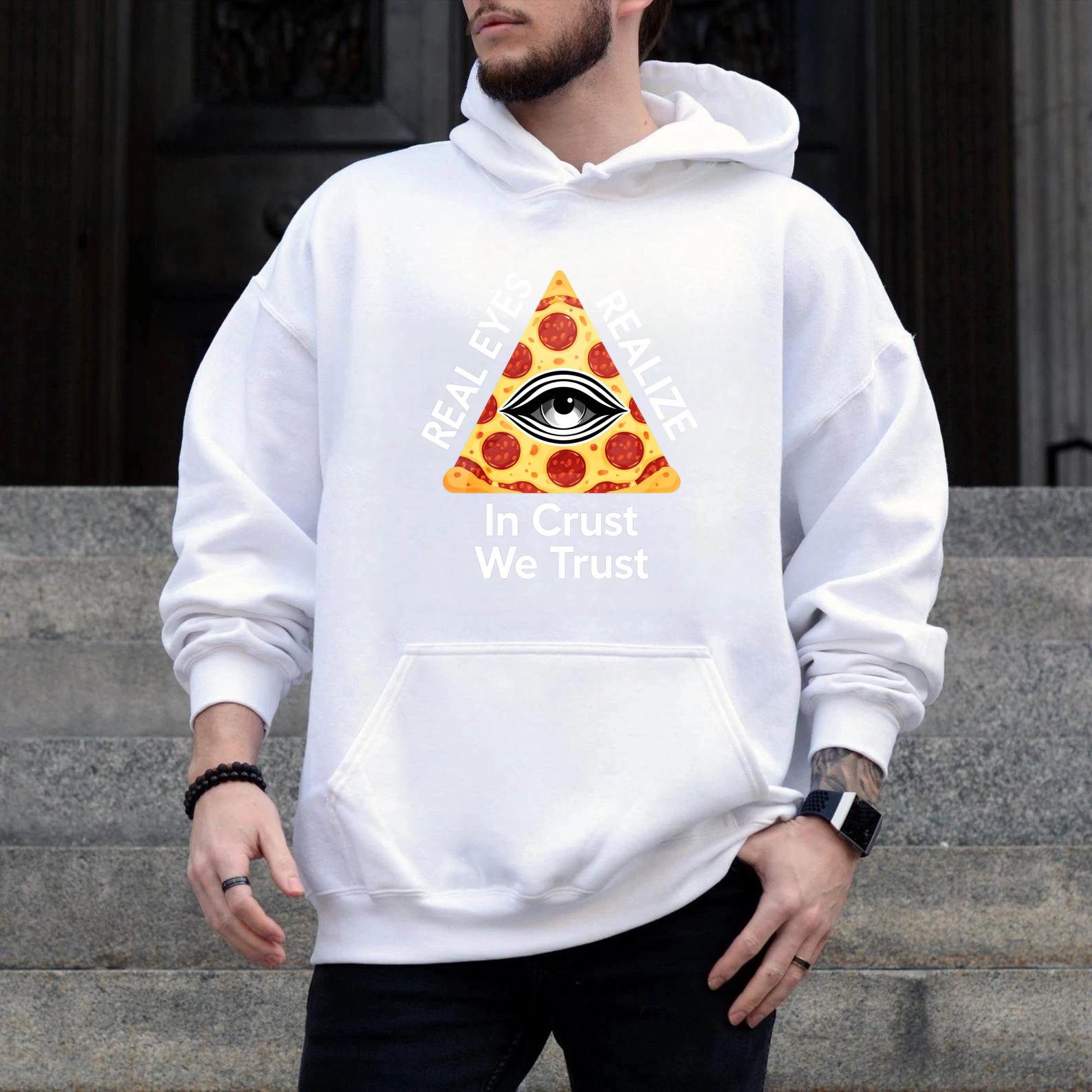 Dorawear™ Real Eyes Realize In Crust We Trust Pizza Eye Hoodie Sweatshirt Black Casual Wear For Men Women Unisex Fashion Gift Idea-Dorawear