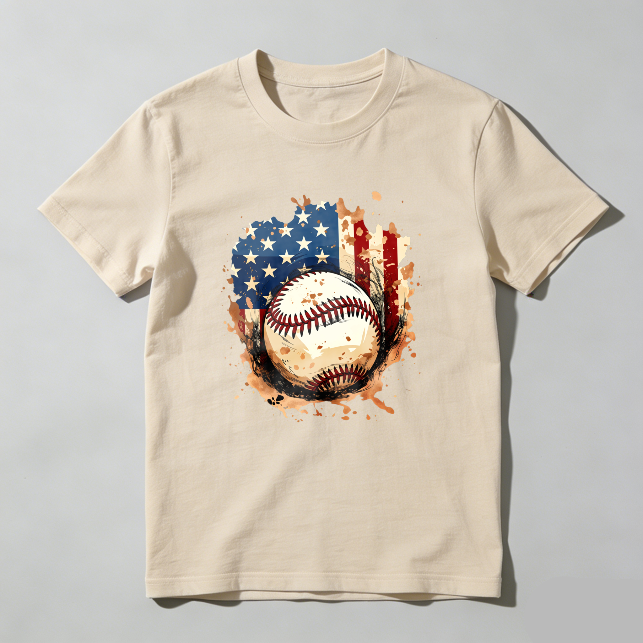 Dorawear™ Baseball American Flag Design On Black Shirt  T Shirt-Dorawear