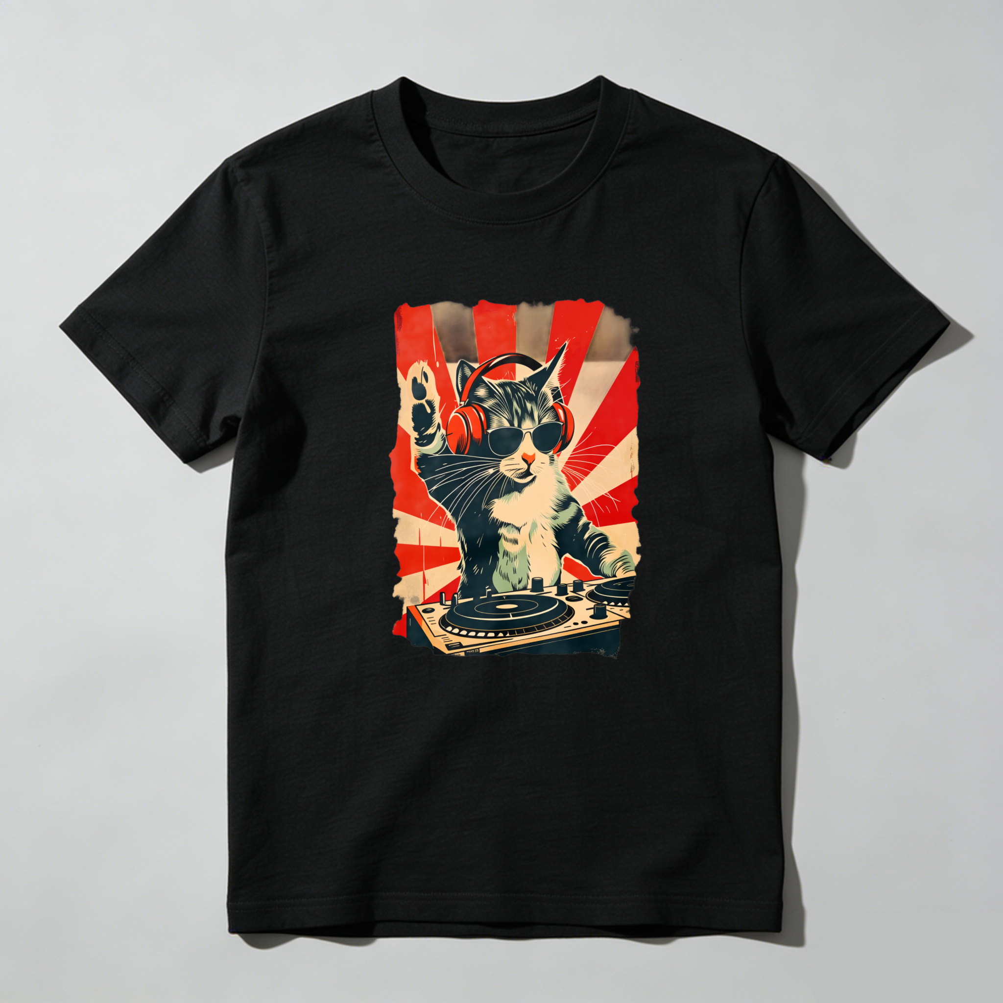 Dorawear Cat Wearing Headphones Mixing Music On Turntables T Shirt