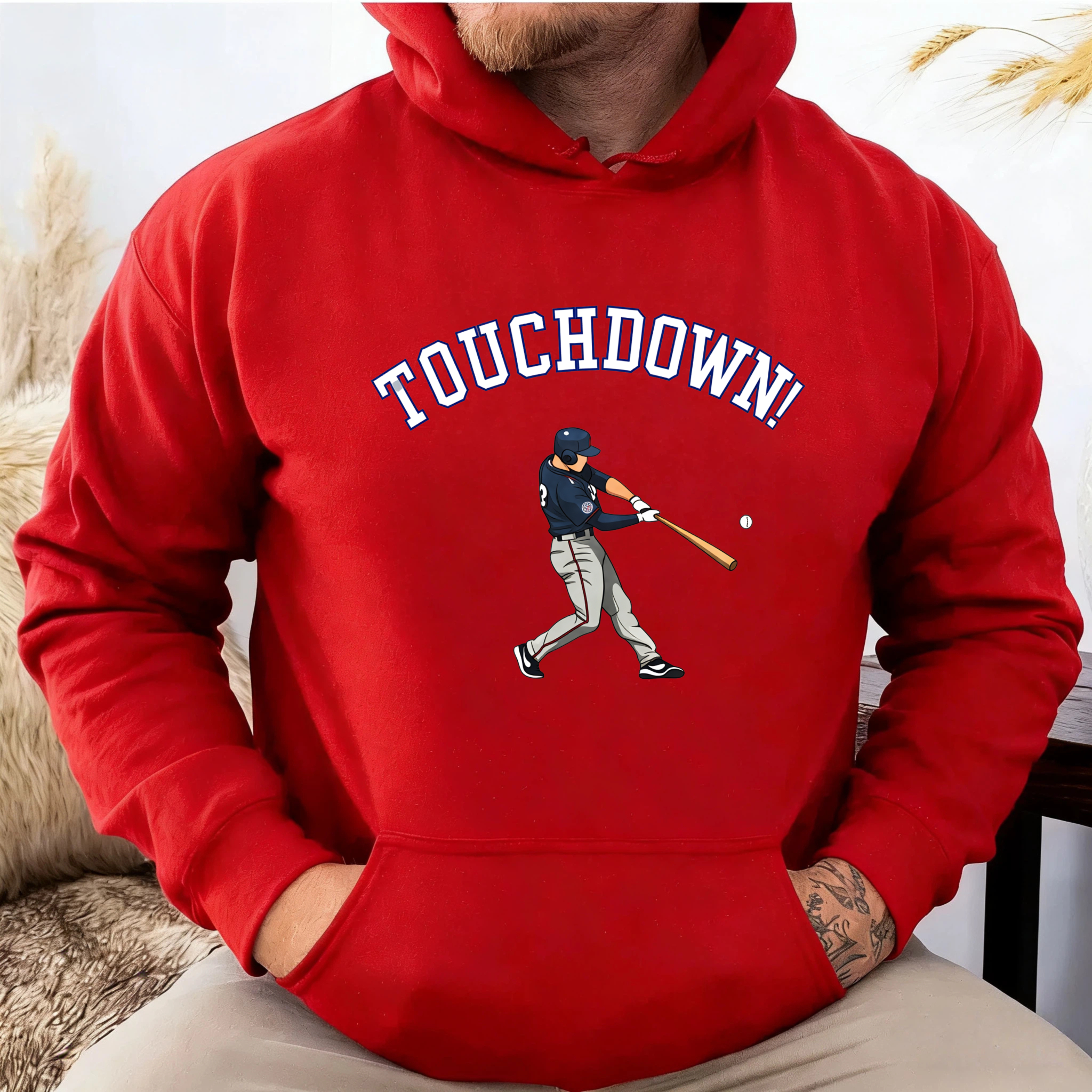 Dorawear™ Touchdown Baseball Player Hoodie Black Sweatshirt With Graphic Design For Sports Fans