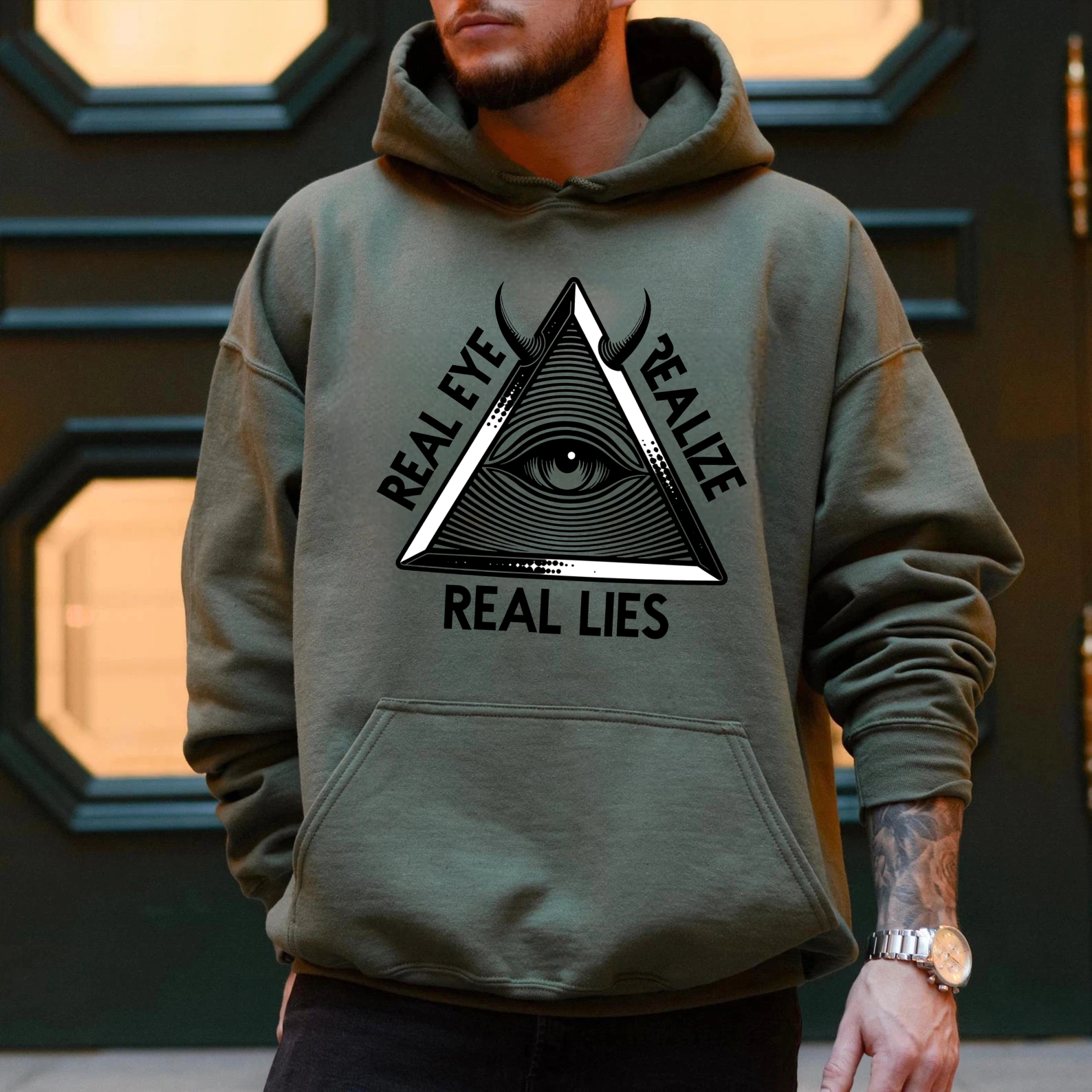 Dorawear™ Real Eye Realize Real Lies Hoodie With All Seeing Eye Design Black Sweatshirt For Men Women Fashion Statement Clothing-Dorawear