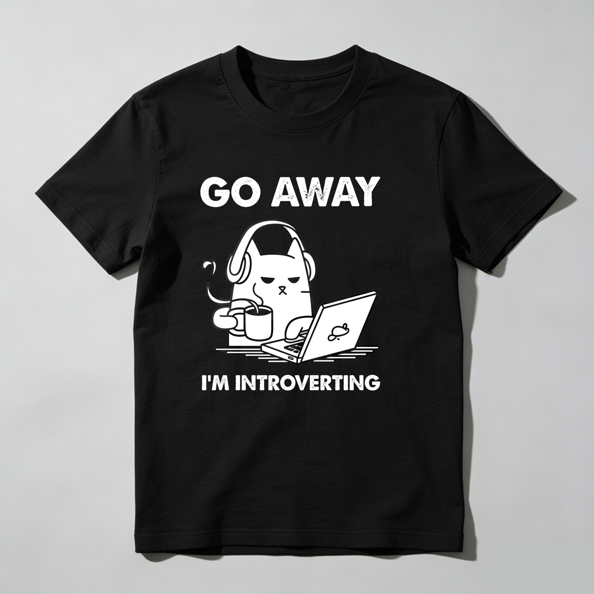 Dorawear™ Go Away I'm Introverting Cat With Laptop T Shirt