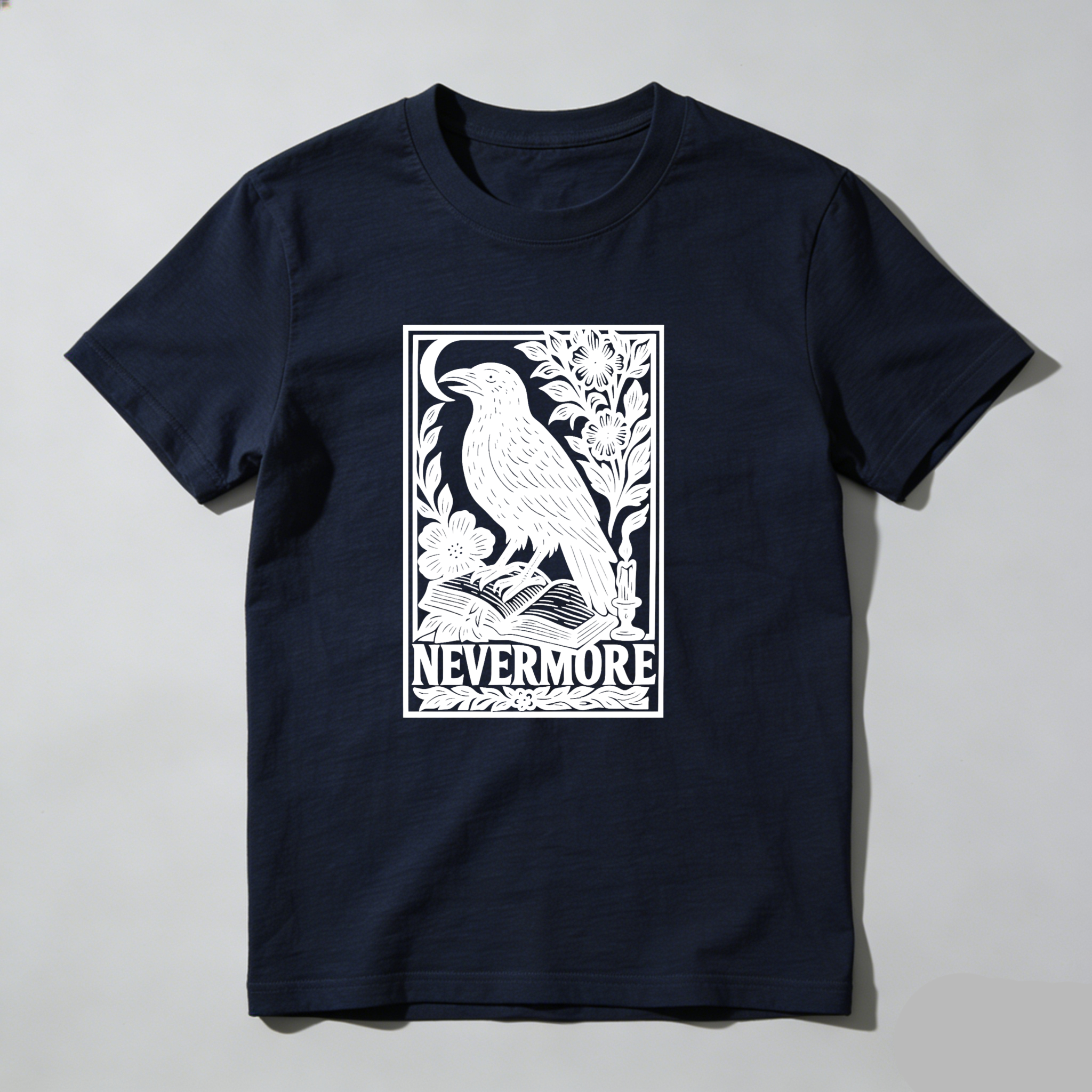 Dorawear™ Crow Perched On Book With Flowers And Moon Nevermore T Shirt