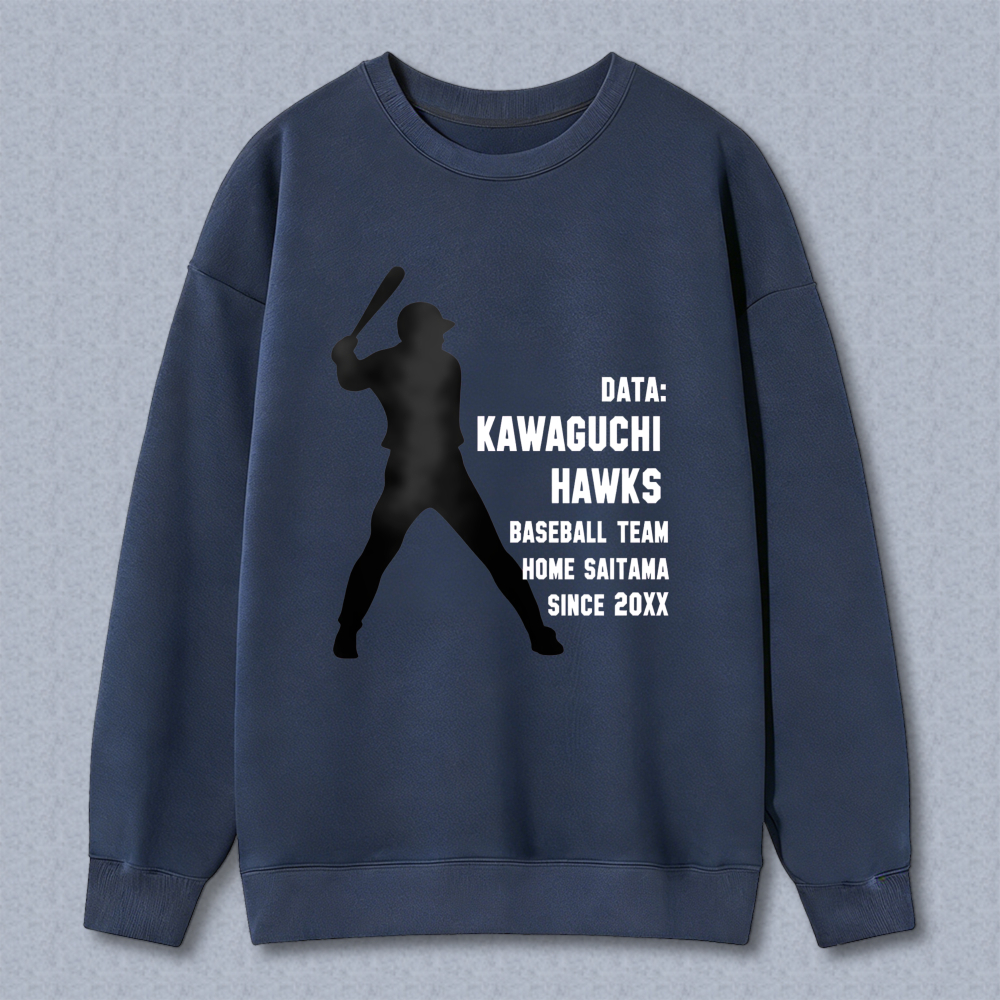 Dorawear™ Baseball Player Silhouette With Data Kawaguchi Hawks Baseball Team Home Saitama Since 20xx Unisex Classic Sweatshirt-Dorawear