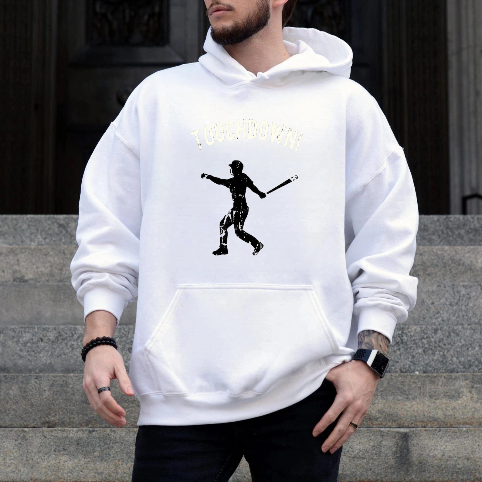 Dorawear™ Touchdown Baseball Player Graphic Hoodie Unisex Sweatshirt Sport Inspired Casual Wear Black Pullover With Front Pocket And Hood-Dorawear
