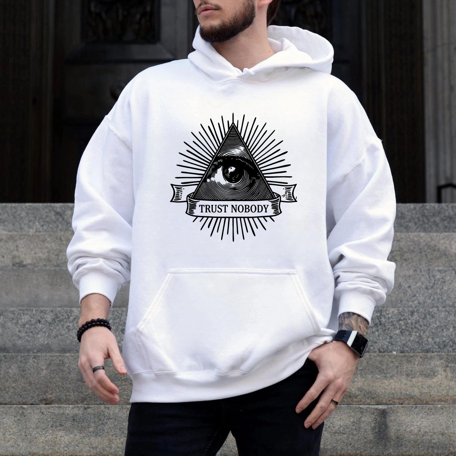 Dorawear™ Trust Nobody All Seeing Eye Hoodie Black Sweatshirt With Pyramid And Eye Design Unisex Casual Wear For Men And Women-Dorawear
