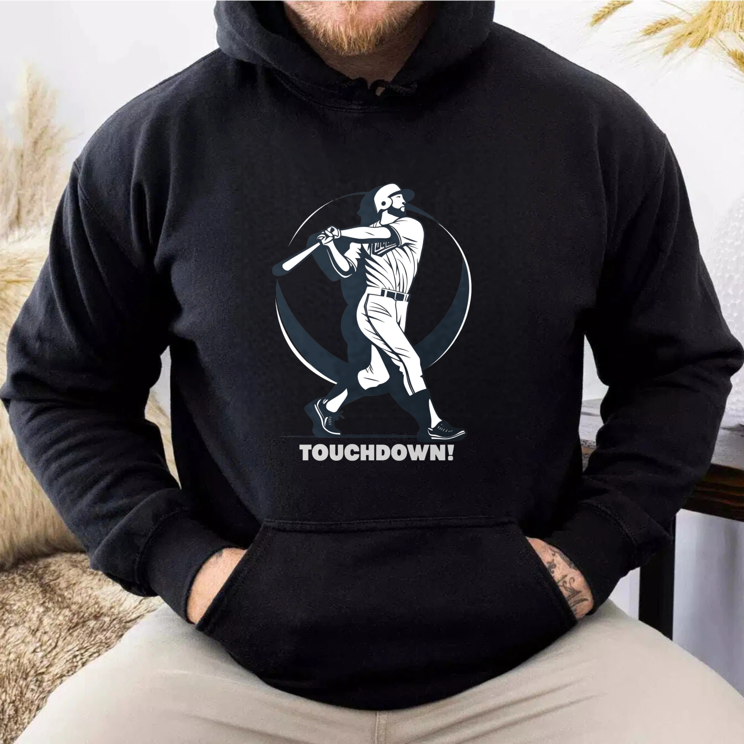 Dorawear™ Baseball Player Touchdown Hoodie Black Sport Sweatshirt With Graphic Design For Men And Women-Dorawear