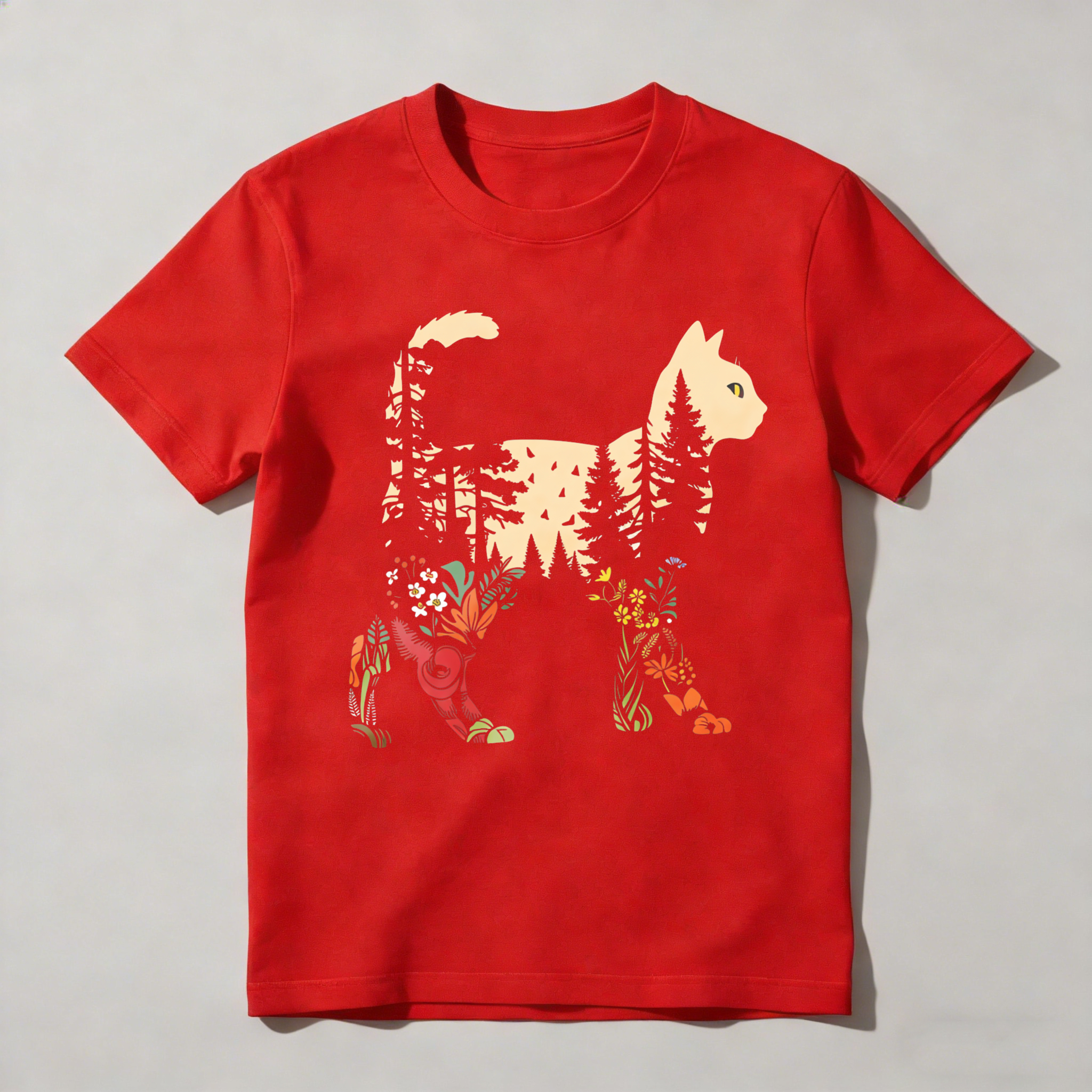 Dorawear™ Cat Forest Flowers Pattern Art Design T Shirt
