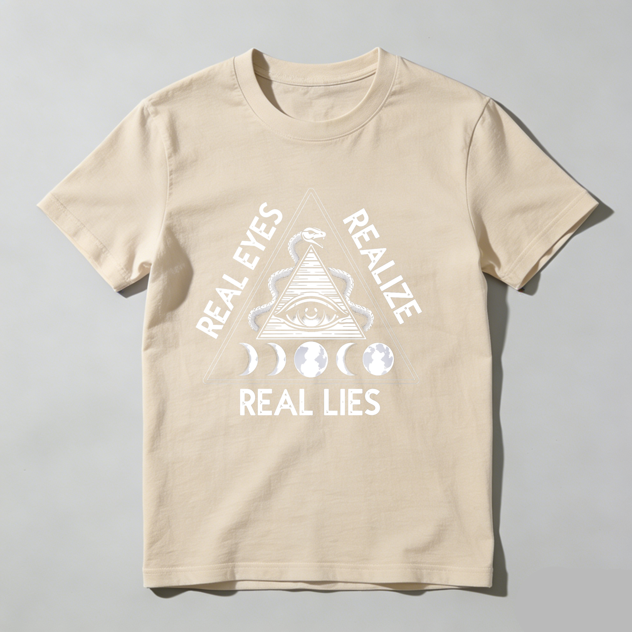 Dorawear™Real Eyes Realize Real Lies Pyramid Eye Snake Moon Phases  T Shirt