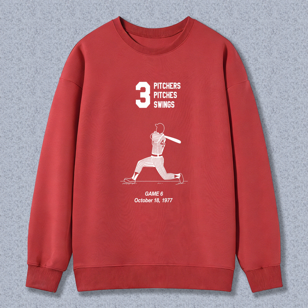 Dorawear™ Baseball Pitcher Graphic With Number Three And Text Pitchers Pitches Swings Game 6 October 18 1977 Unisex Classic Sweatshirt-Dorawear