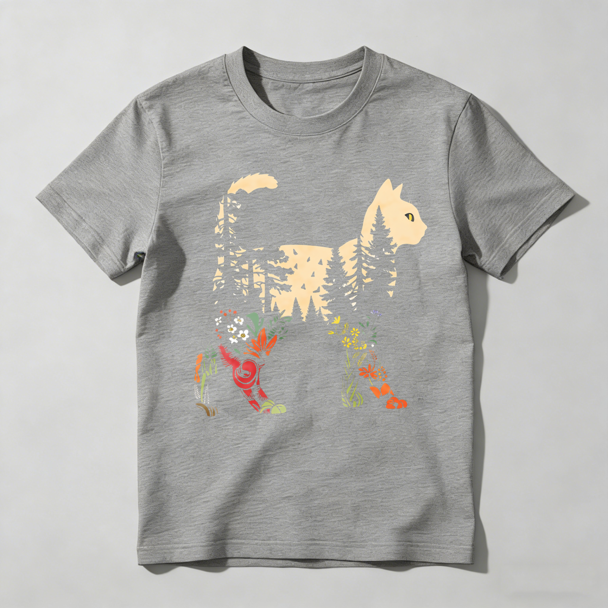 Dorawear™ Cat Forest Flowers Pattern Art Design T Shirt