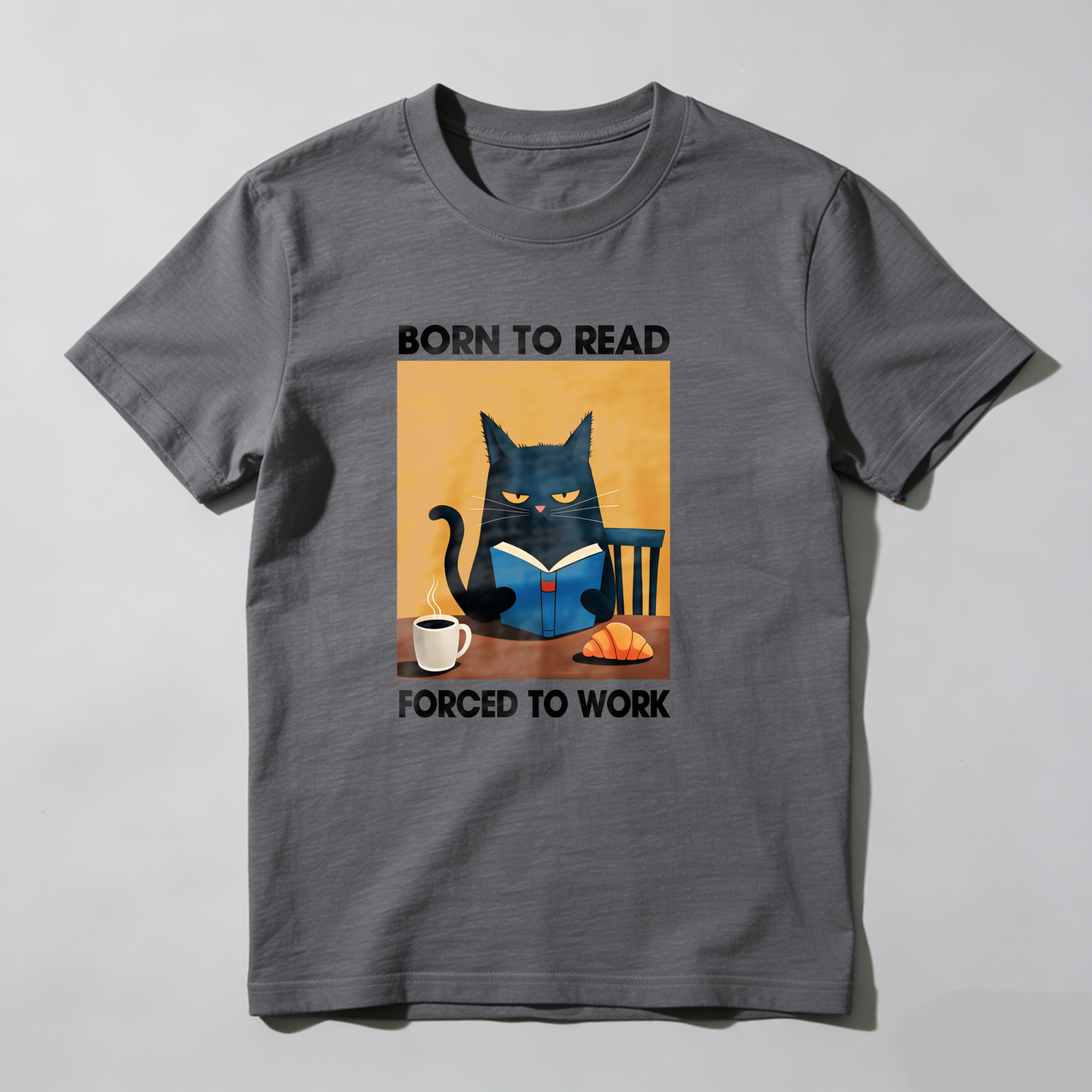 Dorawear™ Cat Reading Book With Coffee And Croissant T Shirt