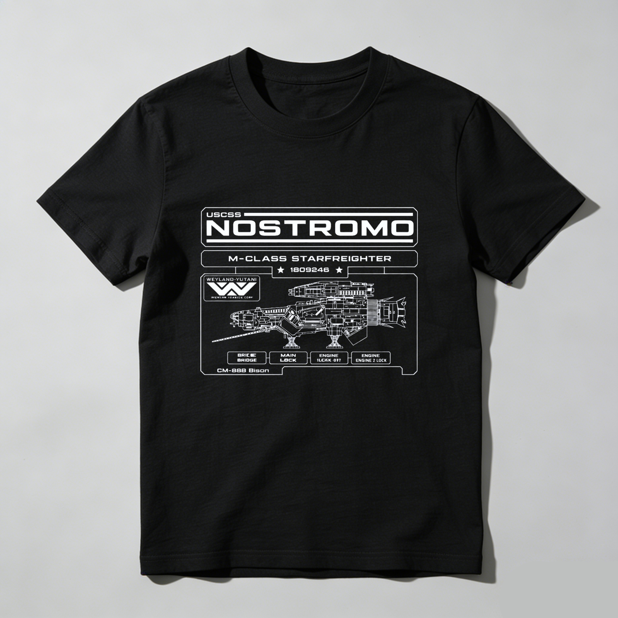 Dorawear™ Nostromo Starship Blueprint Design Pure Cotton Short Sleeve T Shirt-Dorawear