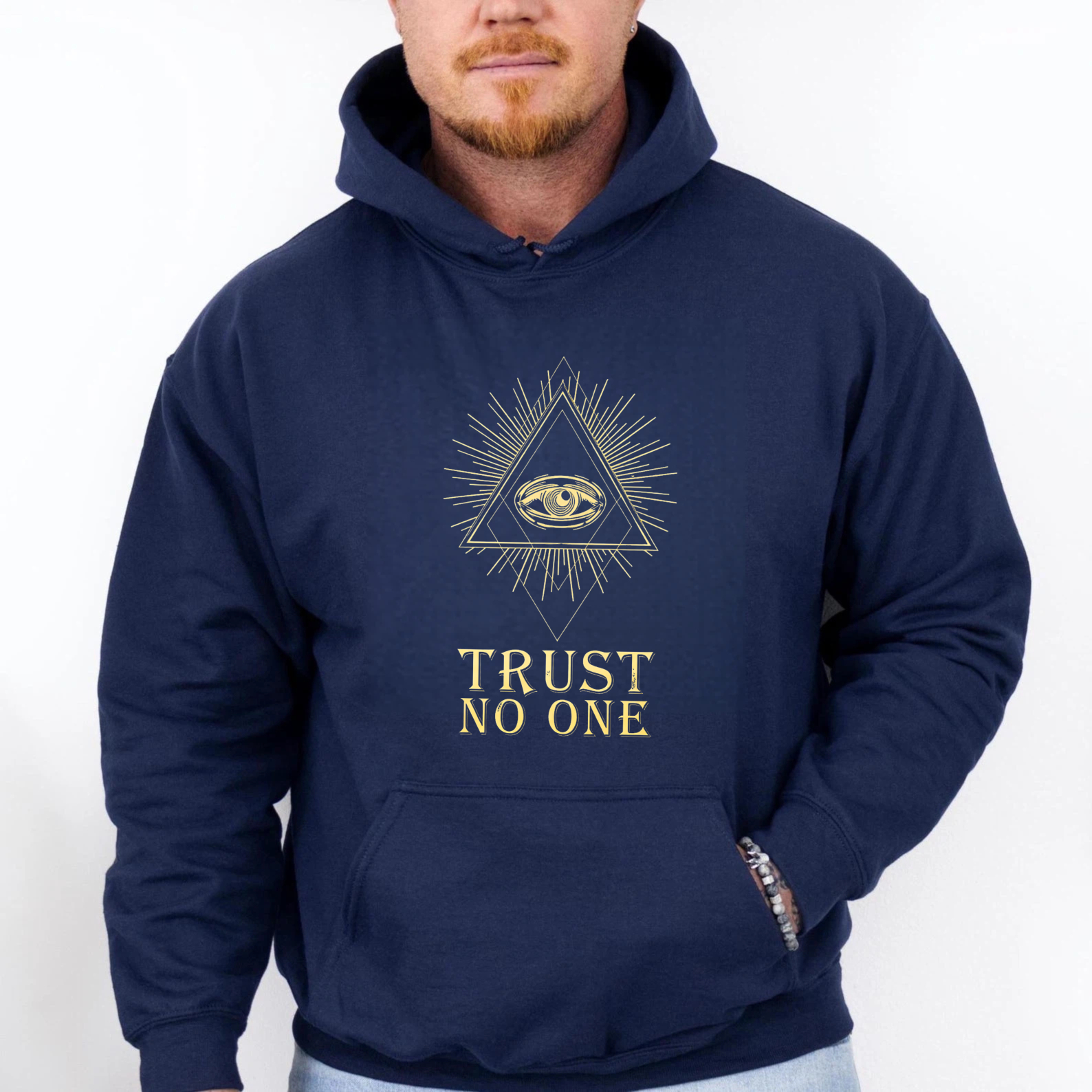 Dorawear™ Trust No One All Seeing Eye Hoodie Black Gold Print Mystical Symbol Sweatshirt Men Women Unisex Fashion Apparel-Dorawear
