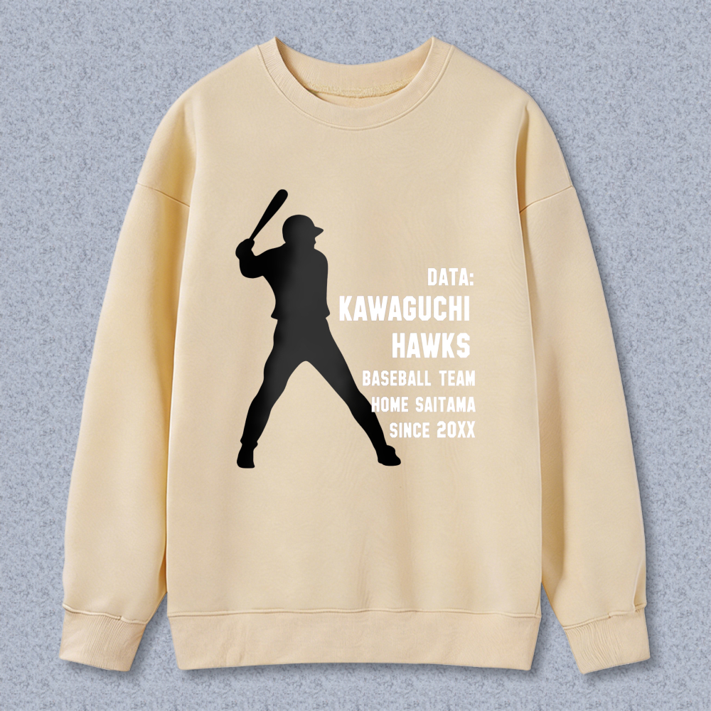 Dorawear™ Baseball Player Silhouette With Data Kawaguchi Hawks Baseball Team Home Saitama Since 20xx Unisex Classic Sweatshirt-Dorawear
