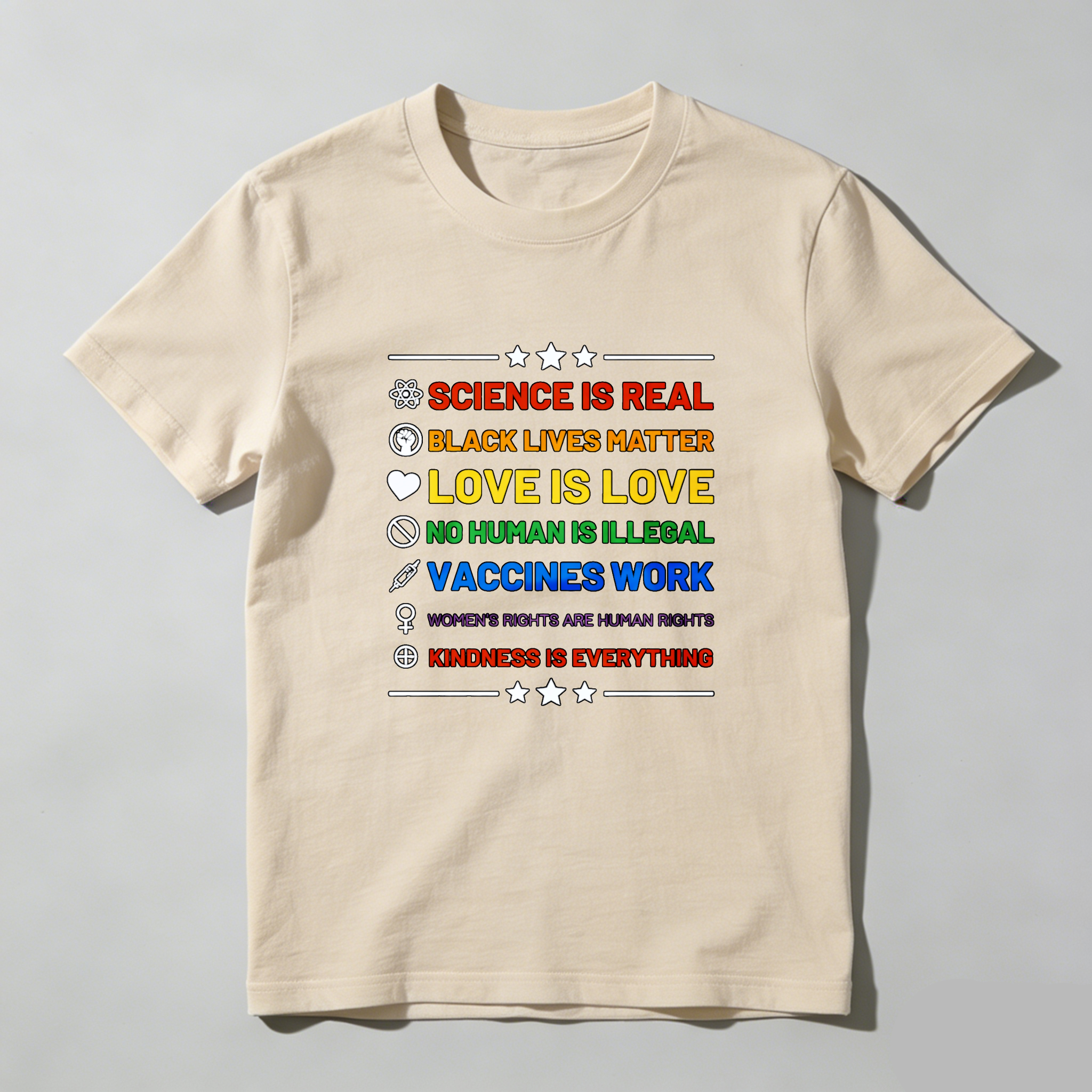 Dorawear™ Science Is Real Black Lives Matter Love Is Love No Human Is Illegal Vaccines Work Women S Rights Are Human Rights Kindness Is Everything Pure Cotton Short Sleeve T Shirt-Dorawear