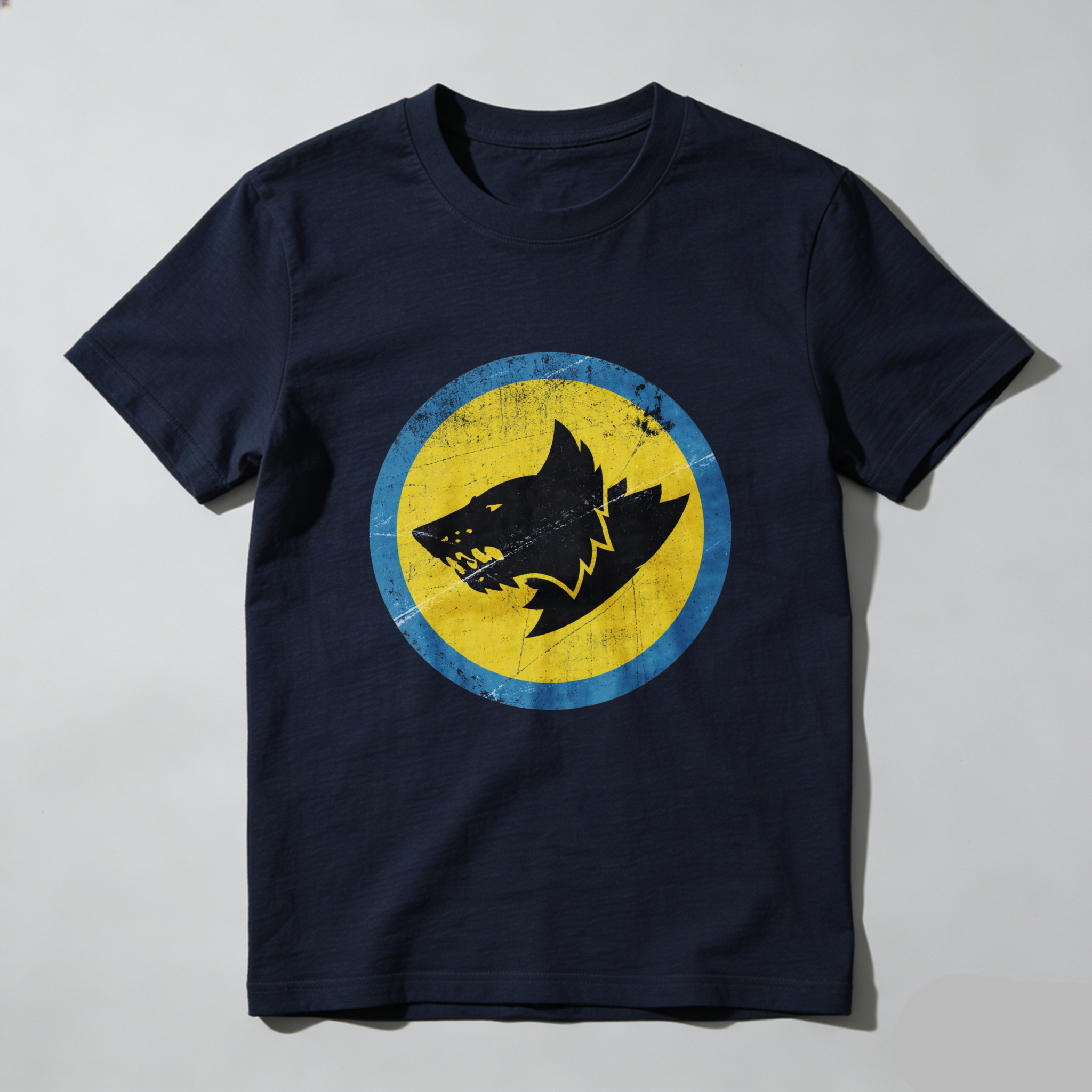 Dorawear™ Wolf Head Logo Yellow Blue Circle Pure Cotton Short Sleeve T Shirt-Dorawear