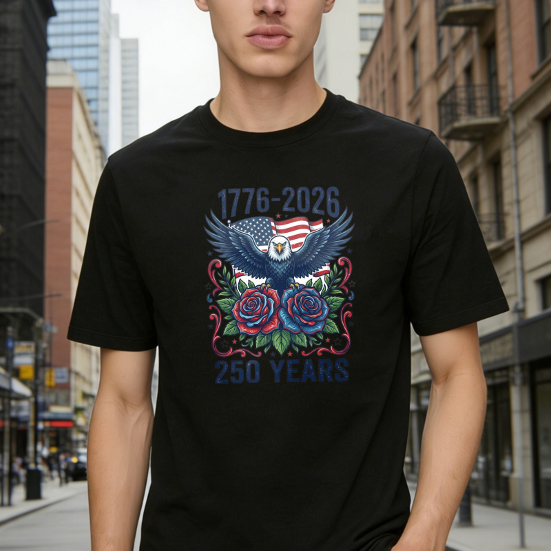 American Eagle With Roses And Flag 1776 2026 250 Years T-shirt