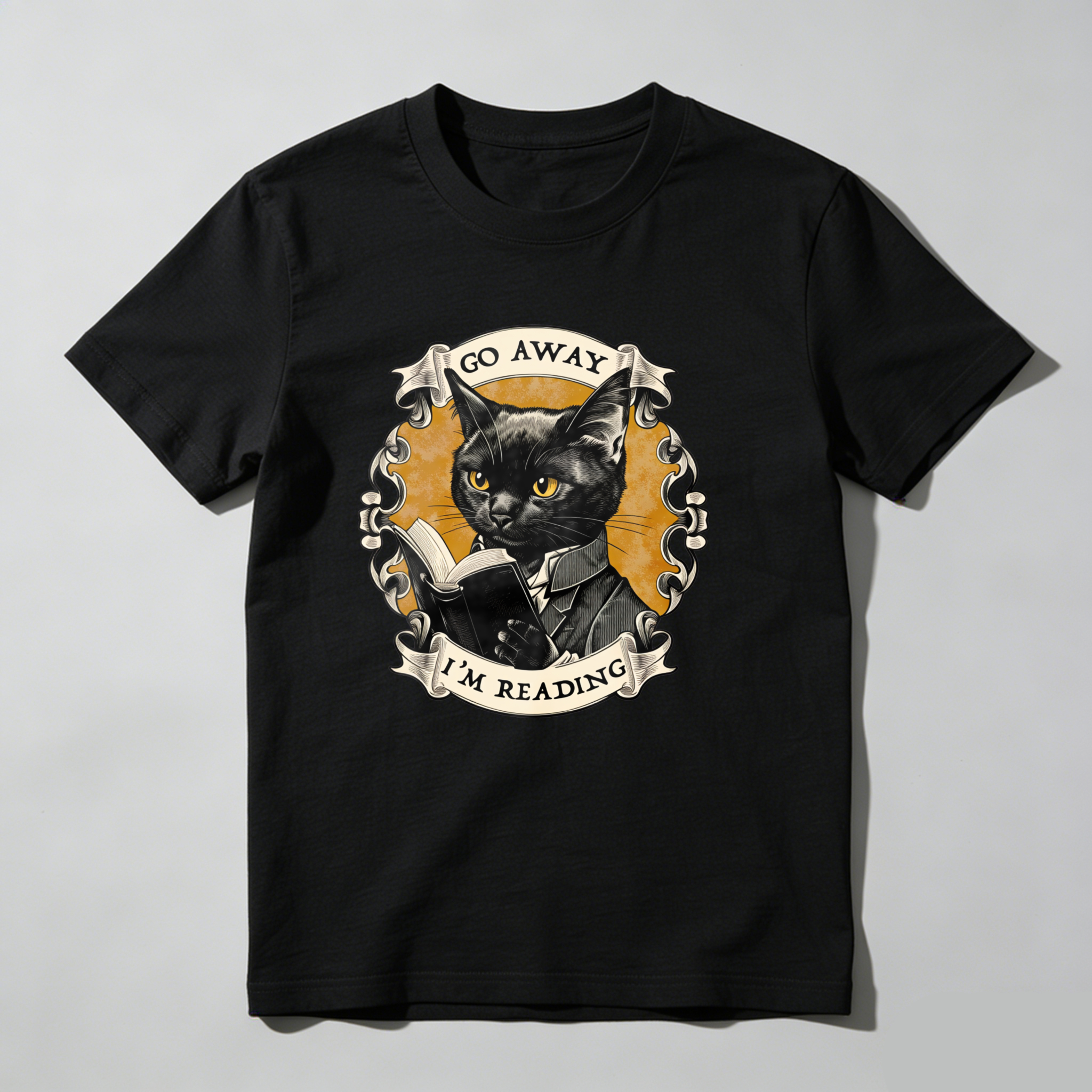 Dorawear™ Cat Reading Book With Text Go Away I'm Reading T Shirt