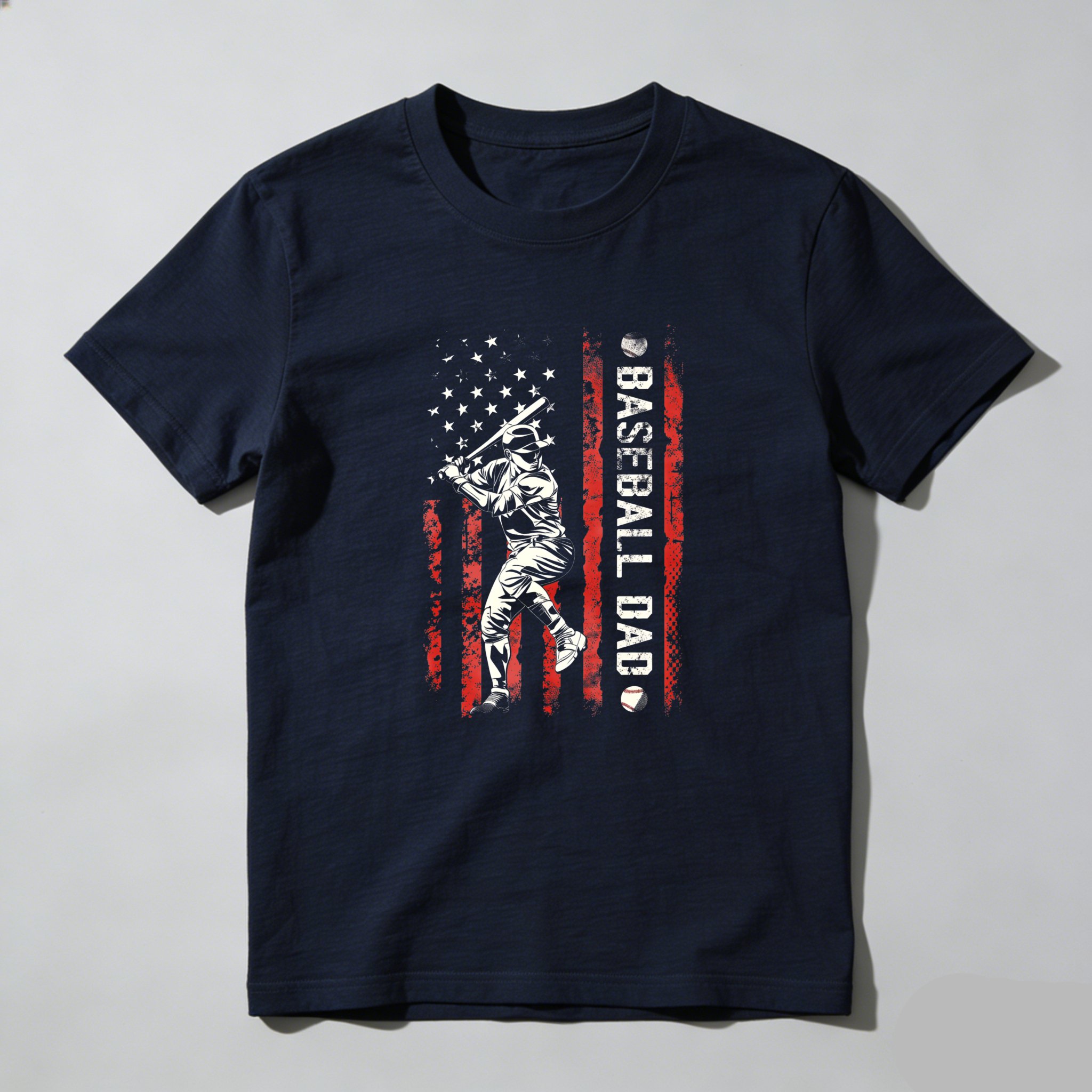Dorawear™ Baseball Player American Flag Dad  T Shirt-Dorawear