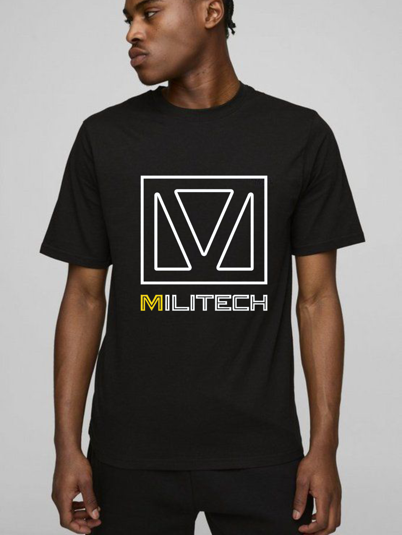 Dorawear™ Militech Logo Design White And Yellow Print Pure Cotton Short Sleeve T Shirt-Dorawear