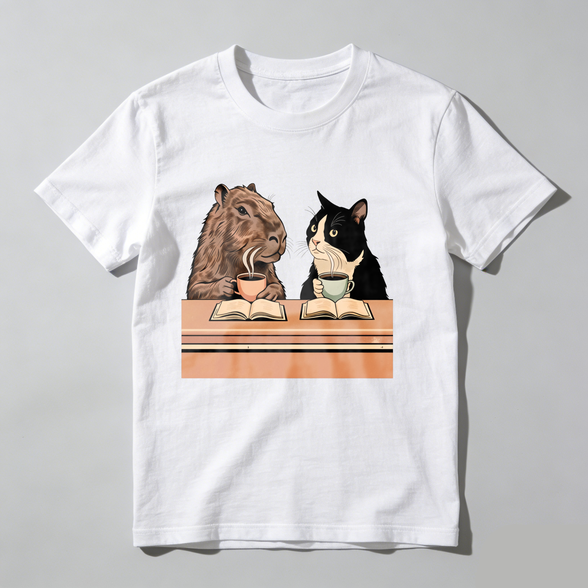 Dorawear™ Camel And Cat Reading Books With Tea T Shirt