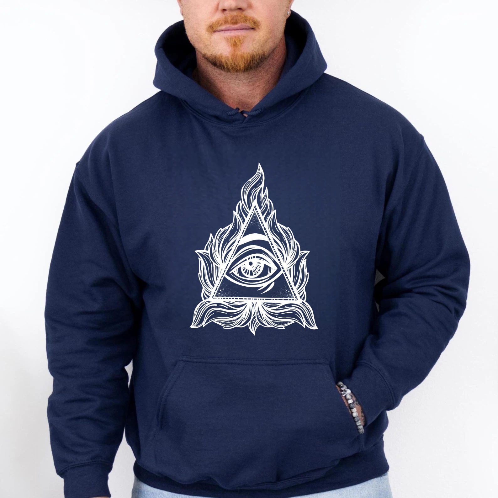 Dorawear™ All Seeing Eye Hoodie With Flame And Leaf Design Black Sweatshirt For Men And Women Spirituality Symbol Clothing Artistic Print Pullover Hoodie-Dorawear