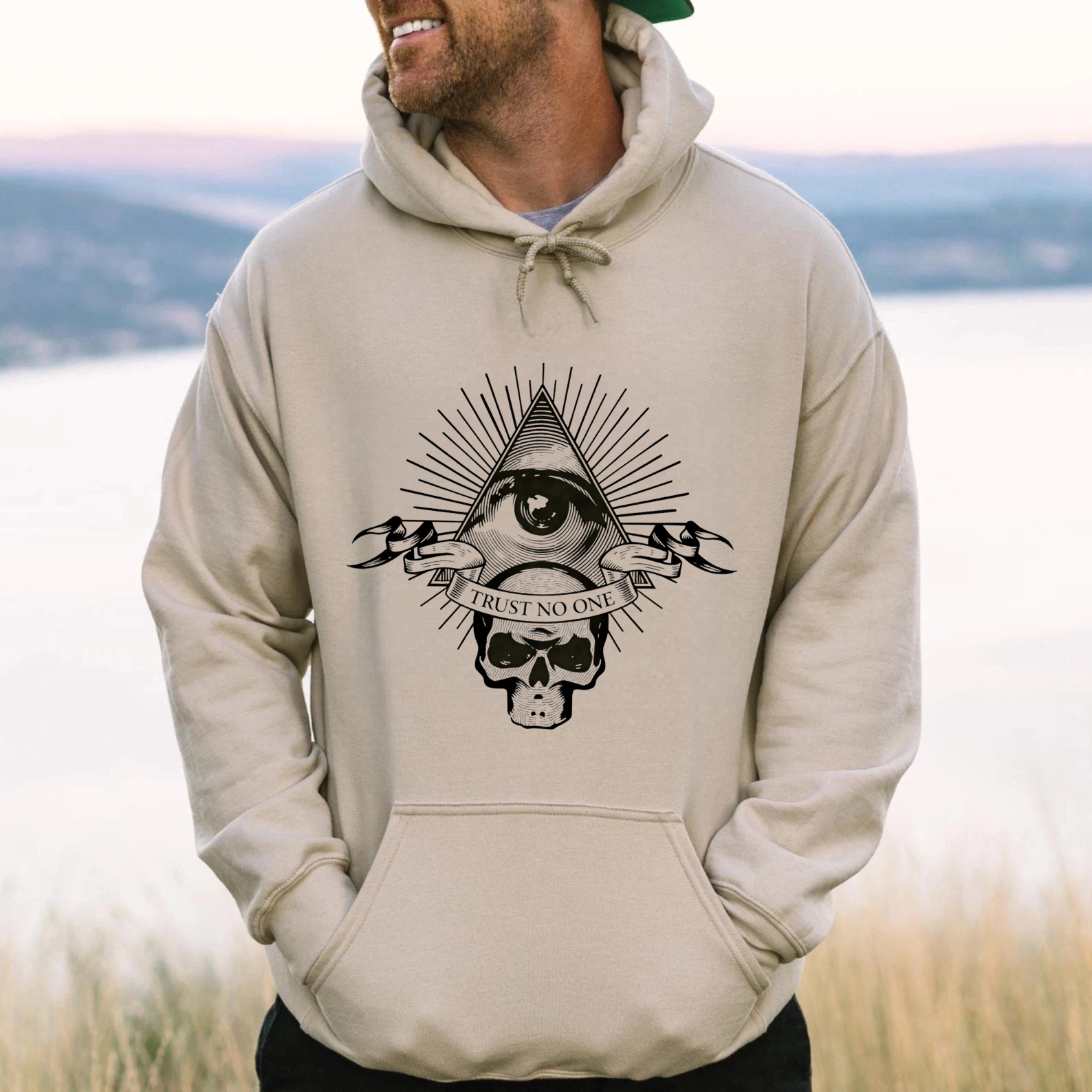 Dorawear™ Trust No One Skull And All Seeing Eye Hoodie Black Sweatshirt With Graphic Design For Men And Women Streetwear Fashion Statement Piece-Dorawear