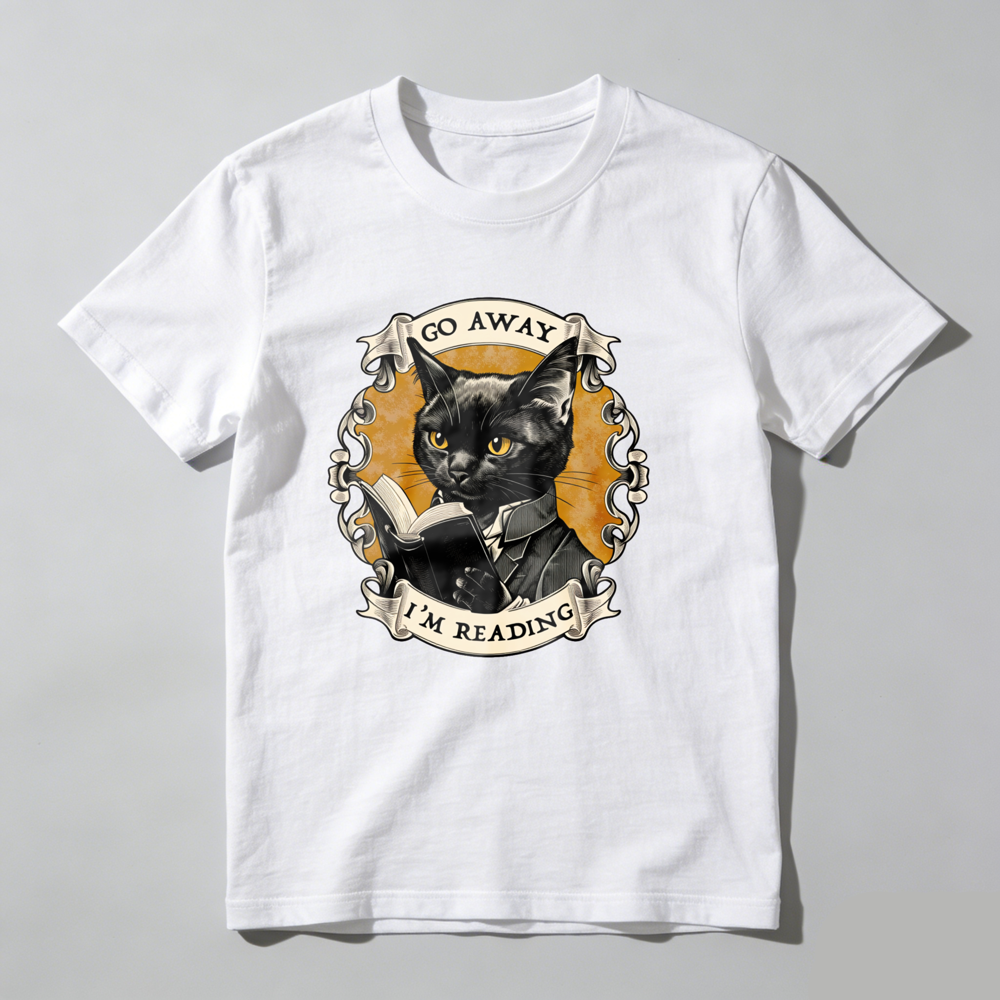 Dorawear™ Cat Reading Book With Text Go Away I'm Reading T Shirt