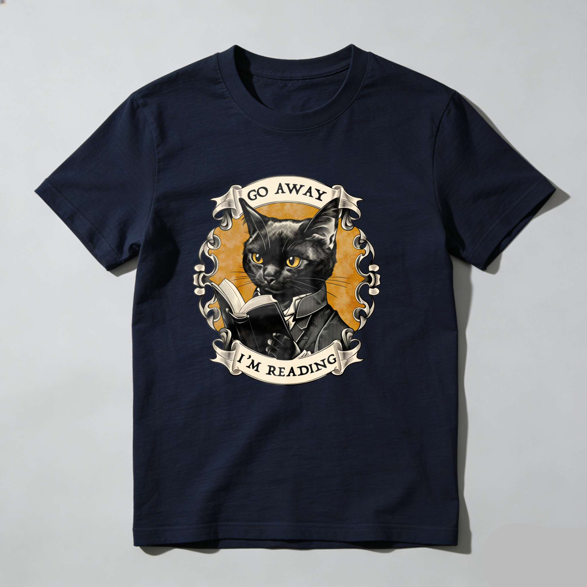 Dorawear™ Cat Reading Book With Text Go Away I'm Reading T Shirt