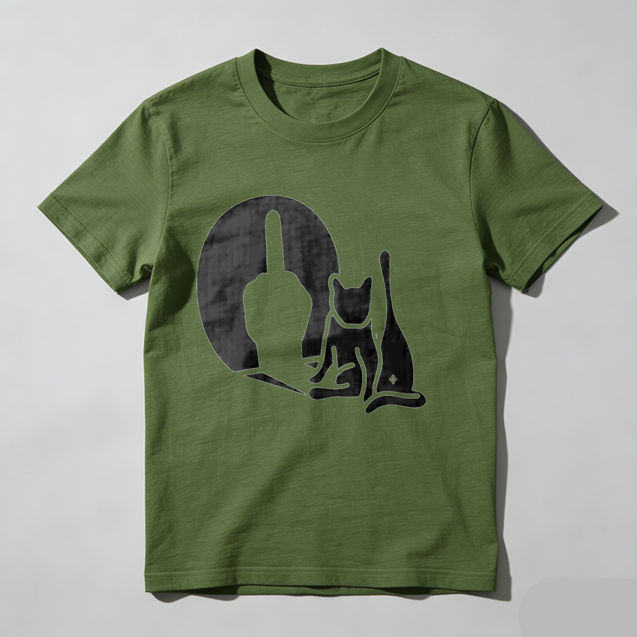 Cat Silhouette Hand Gesture Moon Background tshirt 100% cotton