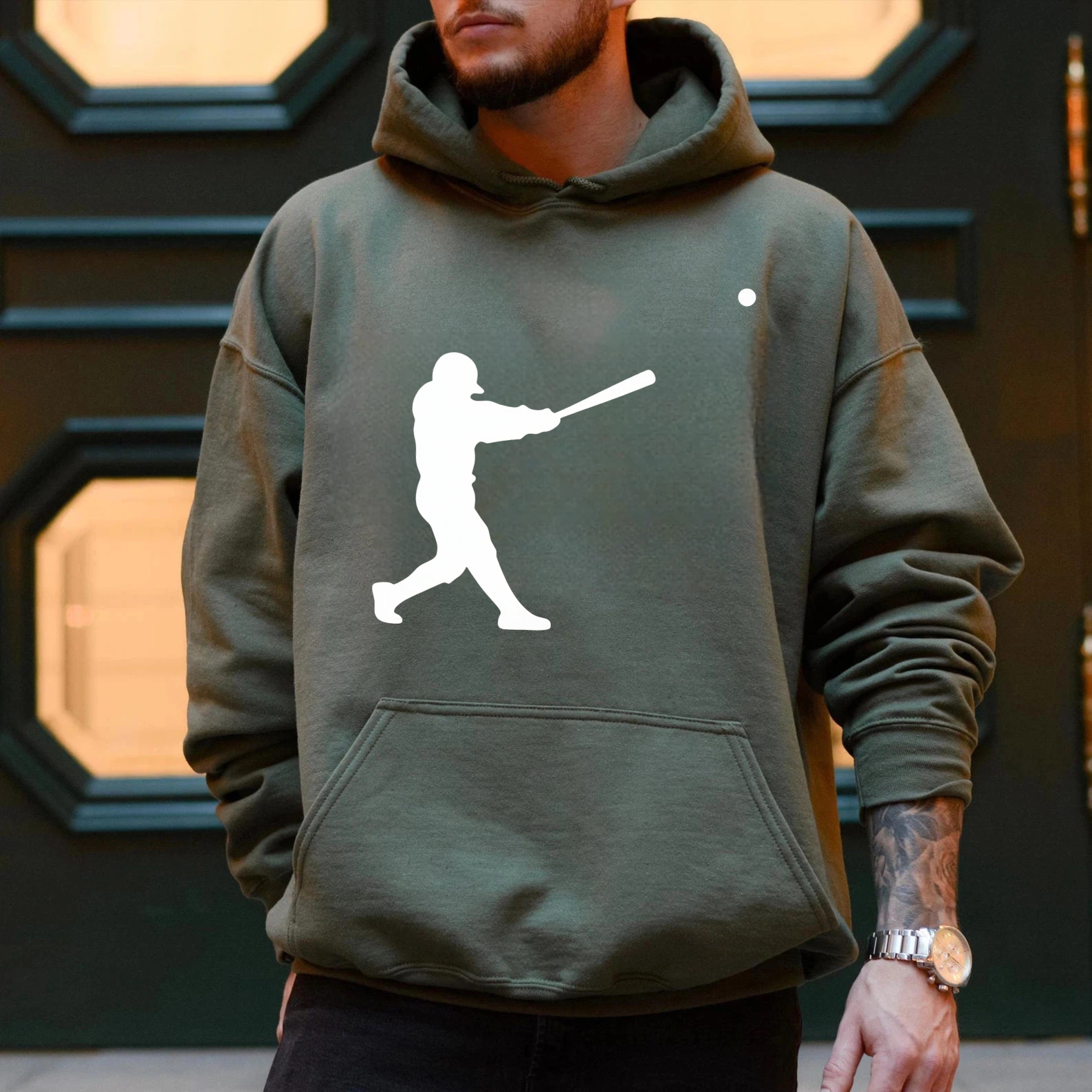 Dorawear™ Baseball Player Silhouette Hoodie Black Sportswear Sweatshirt For Men And Women Casual Wear With Pocket And Hood Design-Dorawear