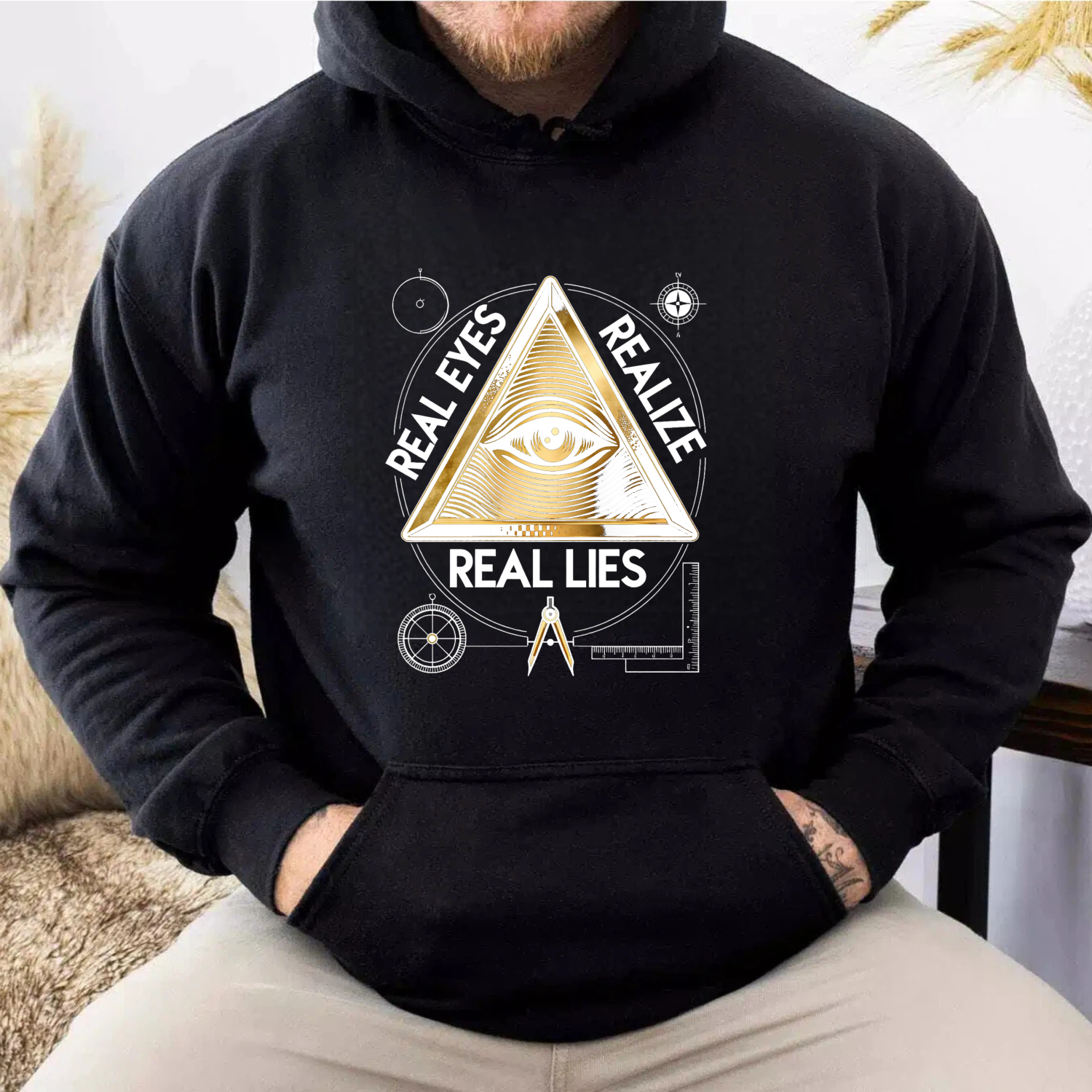 Dorawear™ Real Eyes Realize Real Lies Hoodie Black Eye Of Providence Pyramid Design Conspiracy Theory Sweatshirt Men Women Unisex Casual Wear-Dorawear