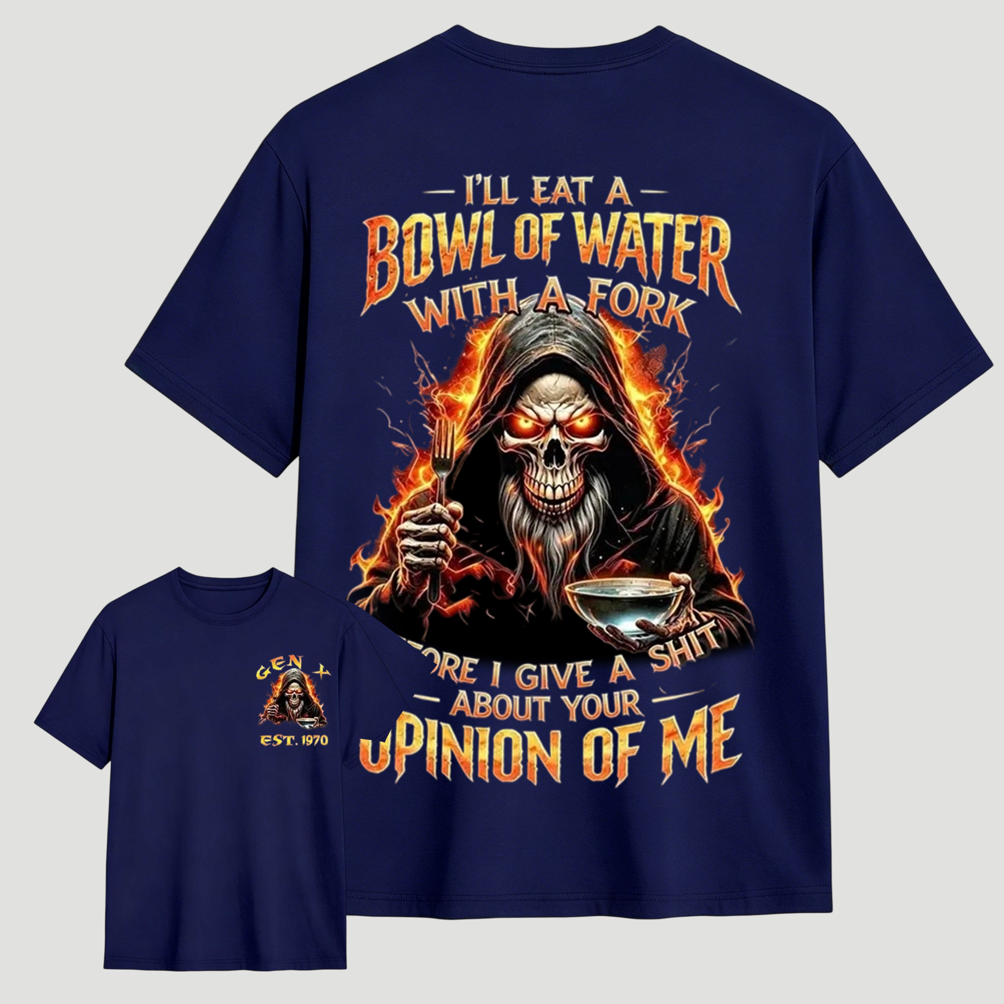 Gen X Custom Year Skull Graphic Tee | I'll Eat A Bowl Of Water With A Fork Funny Vintage Dad Shirt Soft Breathable