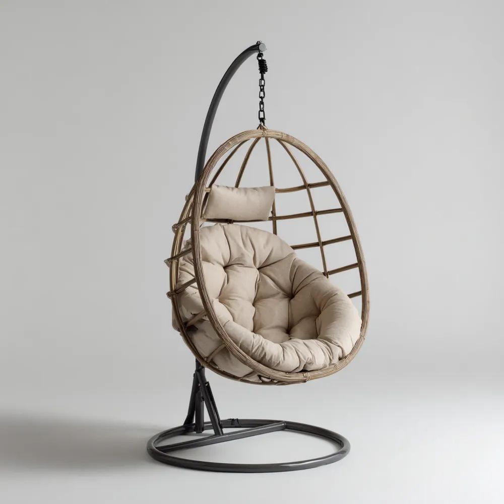 Chaise suspendue en rotin 100x90x195 cm avec coussin Beige - Design moderne