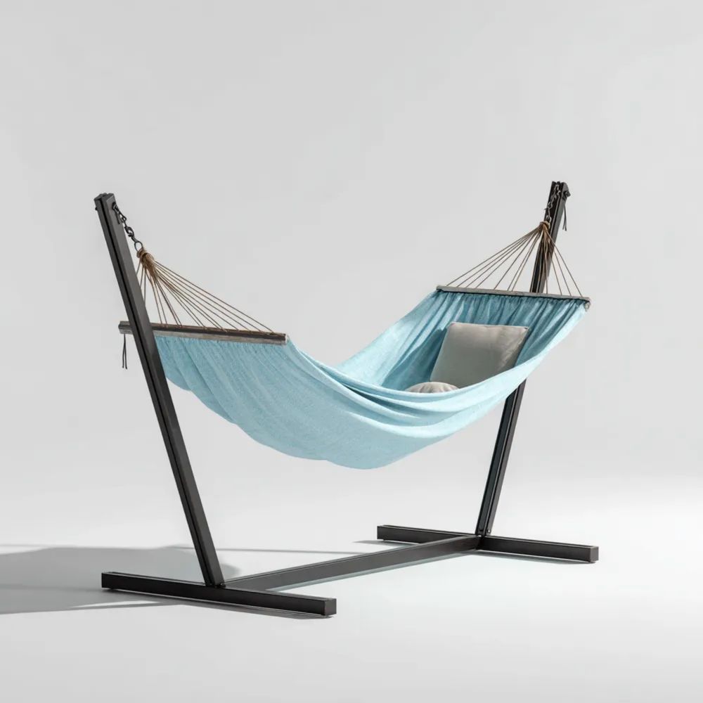 Hamac avec Support Métal Tissu Résistant 200x150x120 cm - Bleu Clair - Extérieur