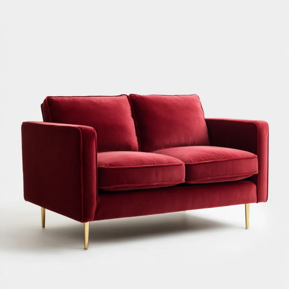 Canapé deux places en velours 140x80x85 cm – Rouge – Design contemporain