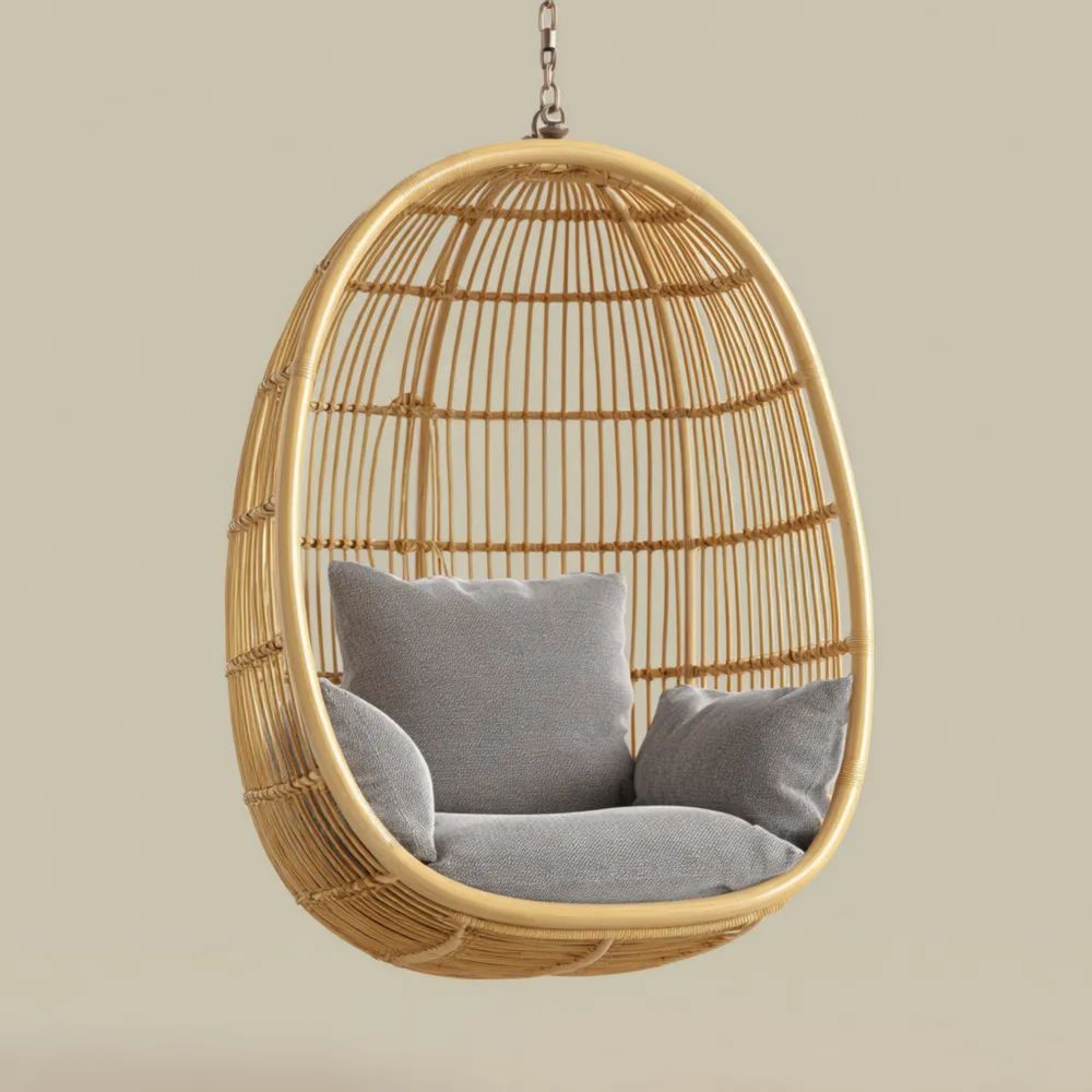 Chaise suspendue en rotin 120x80x65 cm - Naturelle/Gris