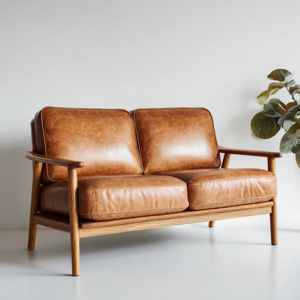 Canapé deux places 140x80x75 cm en Cuir Marron Design Moderne