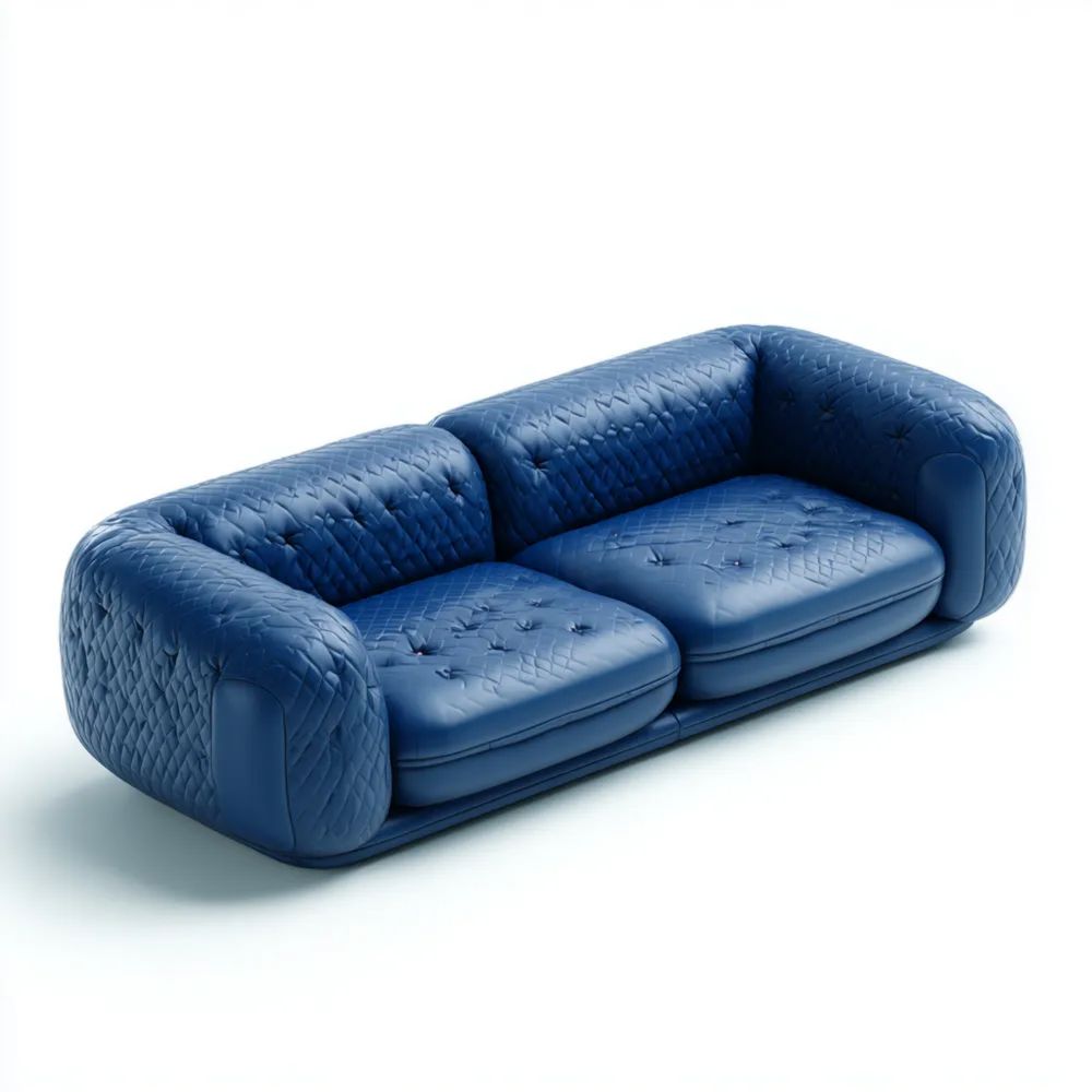 Canapé deux places Cuir Rembourré 195x92x80 cm - Bleu - Design Contemporain