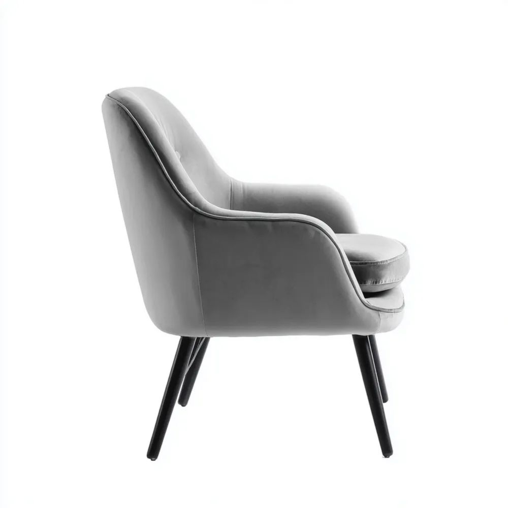 Fauteuil Velours 75x85x90 cm - Gris - Design Moderne