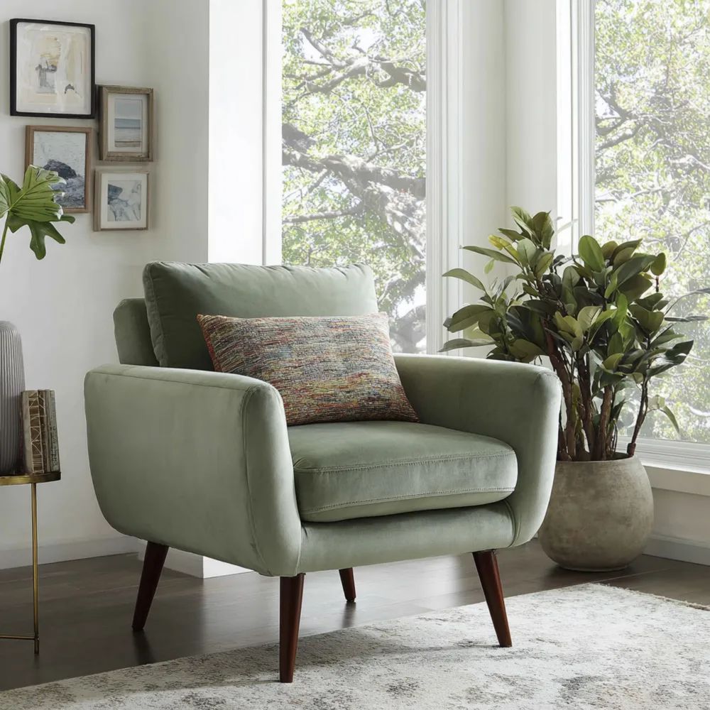 Fauteuil en tissu 85x90x85 cm - Vert Sauge - Design Moderne