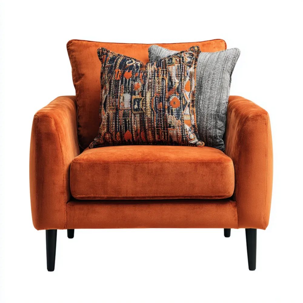 Fauteuil Velours 85x85x75 cm – Orange – Design Moderne