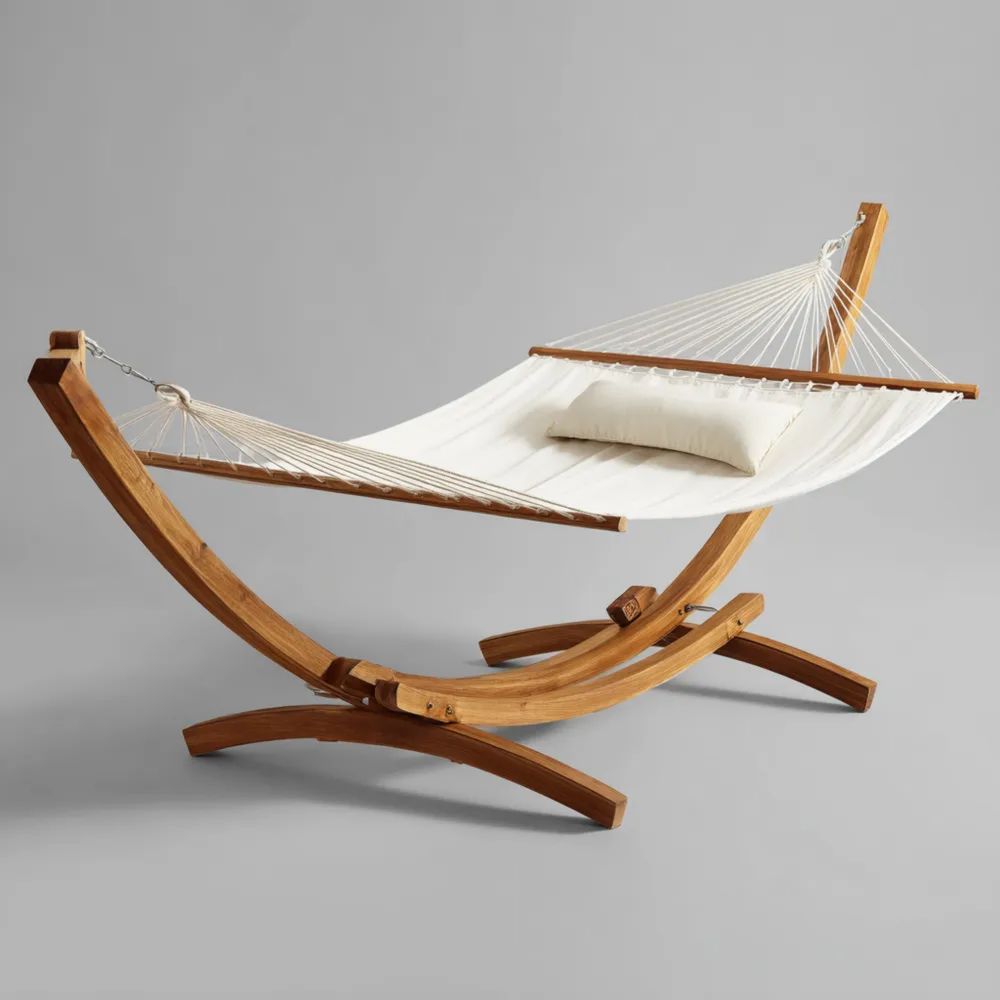 Hamac en Bois et Coton 395x122x120 cm – Blanc Cassé – Design Moderne