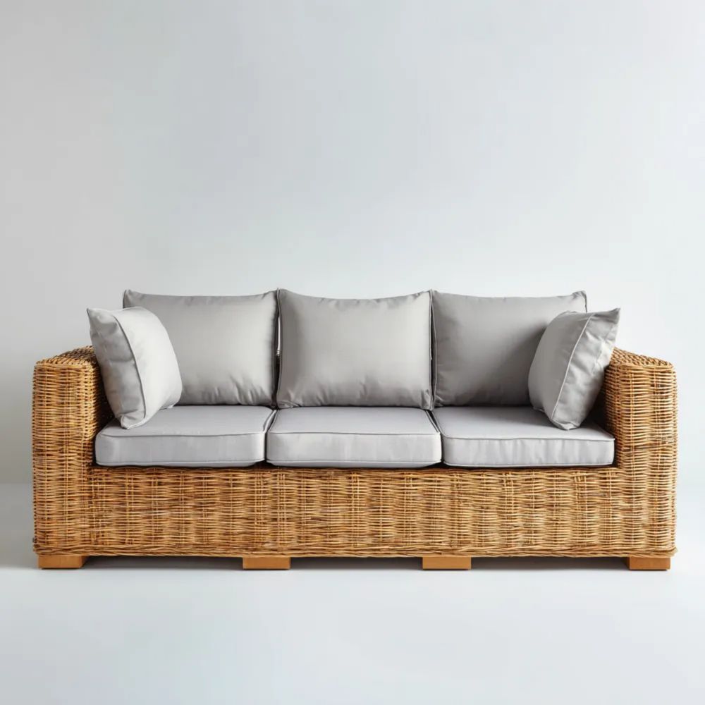 Canapé de jardin trois places en rotin 180x80x75 cm - Gris Clair