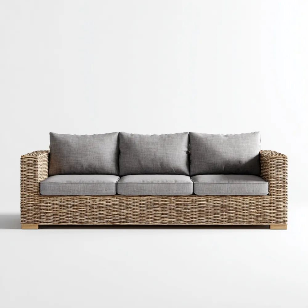 Canapé de jardin trois places Rotin 200x85x75 cm - Gris