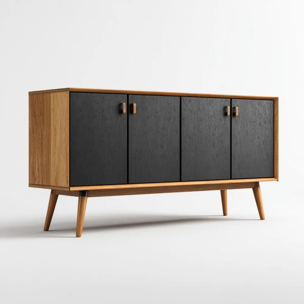 Buffet en bois chêne 150x45x75 cm - Noir - Design Scandinave